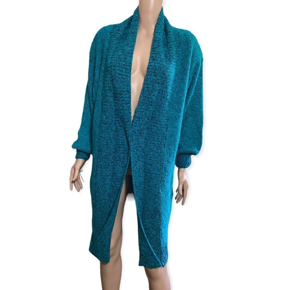 Vicki Wayne Teal Nubby Knit Open Front Cardigan PL